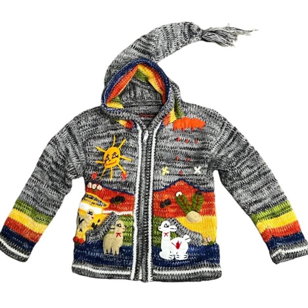 Childrens Peruvian Albinaas Knit Sweater Zip Hoodie Jacket Peru Unisex